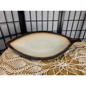 Target Home Thira Stoneware 18" Cream & Bronze Color Leaf Shaped Platter
